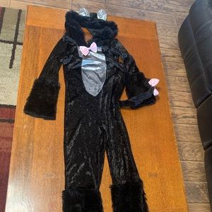 Spirit Halloween Furry Kitty Cat Costume, black with gray, Size Medium (8-10)